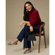 Heavenly-Luxe Short Sleeve Funnel Neck with Button Detail - Redwood