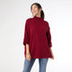 Heavenly-Luxe Short Sleeve Funnel Neck with Button Detail - Redwood