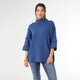 Heavenly-Luxe Short Sleeve Funnel Neck with Button Detail - Steel Blue