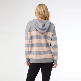 Heavenly-Luxe Stripe Pullover with Hood - Light Heather Grey/Dusty Rose