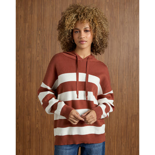 Heavenly-Luxe Stripe Pullover with Hood - Nutmeg/Cream