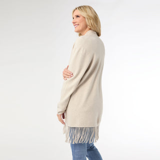 Heavenly-Luxe Mid Length Cardigan with Fringe - Oatmeal