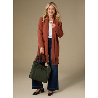 Heavenly-Luxe Mid Length Cardigan with Fringe - Chocolate