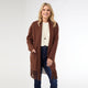 Heavenly-Luxe Mid Length Cardigan with Fringe - Chocolate
