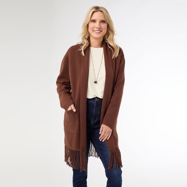Heavenly-Luxe Mid Length Cardigan with Fringe - Final Sale – COCO