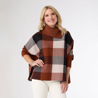 Loren Colorblock Poncho - Nutmeg/Black/Natural