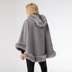 Felicity Hooded Poncho With Faux Fur Trim - Grey
