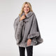 Felicity Hooded Poncho With Faux Fur Trim - Grey