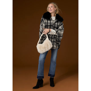 Dover Wrap With Faux Fur Collar - Black Plaid