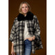 Dover Wrap With Faux Fur Collar - Black Plaid