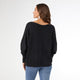 Relaxed Ciana Pullover Sweater with Lattice Back - Black Heather
