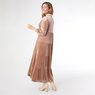 Romance Imagined Velour Dress - Apricot Buff