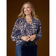 Ravenna Sheer Print V-Neck Blouse - Indigo