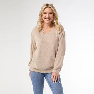 Skyler Super Soft V-Neck Textured Top - Taupe