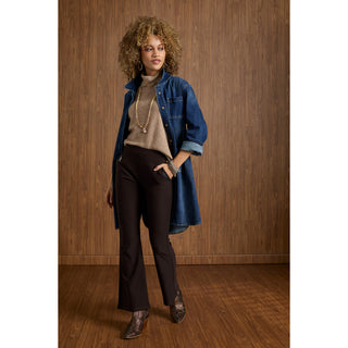 Ariana Turtleneck Top with Scalloped Trim - Beige