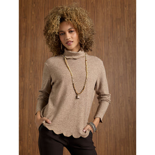 Ariana Turtleneck Top with Scalloped Trim - Burgundy