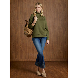 Phoenix Quilted Button Mock Neck Top - Mid Heather Grey