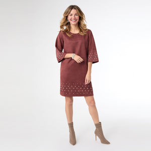 Seri Faux Suede Dress with Rivet Detail - Dusty Merlot