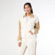 Hilarie Two-Tone Zip Front Sweatshirt - Camel/Ivory