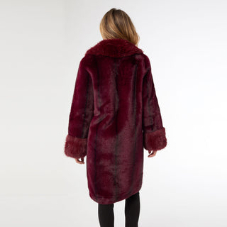 Evelyn Faux Fur Shawl Collar Coat - Merlot