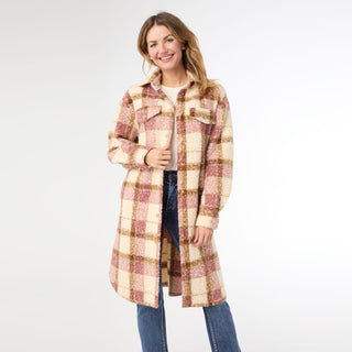 Ella Colorblock Shacket - Dusty Rose/Tan