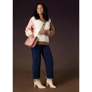 Dolores V-Neck Sweater with Contrast Sleeves - Spumoni