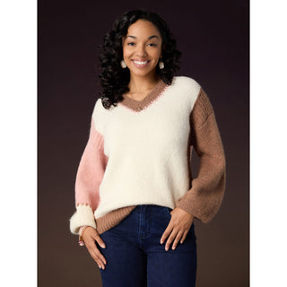 Dolores V-Neck Sweater with Contrast Sleeves - Spumoni