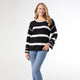 Carolyn Crew Neck Striped Sweater - Black/White