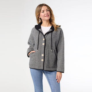 Kendrick Hooded Button Front Cardigan - Black/Winter White