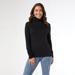 Myra Long Scrunch Sleeve Turtleneck - Black