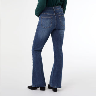 EverStretch Flare with Side Rouching - Dark Denim