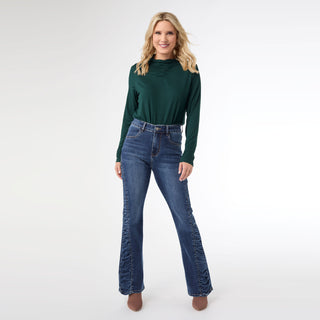 EverStretch Flare with Side Rouching - Dark Denim