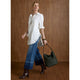 Bambu Soft Wide Leg Crop with Contrast Bottom - Medium Denim