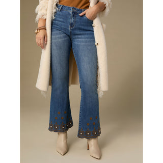 Bambu Soft Flare with Scalloped Beaded Bottom - Medium Denim