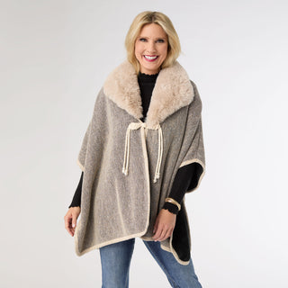 Elva Knotted Pearl Wrap with Faux Fur Trim - Taupe/Black