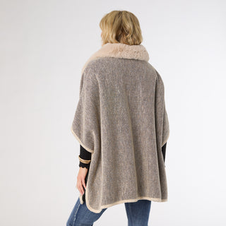 Elva Knotted Pearl Wrap with Faux Fur Trim - Taupe/Black