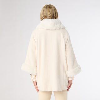 Janara 3/4 Sleeve Button Wrap with Faux Fur Trim - Winter White