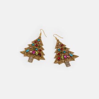 Glamourous Beaded Tree Earring - Gold