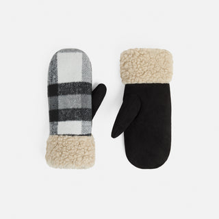 Sherpa Cuff Plaid Mitten - Black/White
