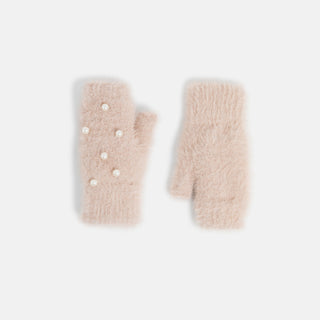 Pearl Embellished Fingerless Gloves - Blush