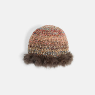 Fur Trim Beanie - Brown