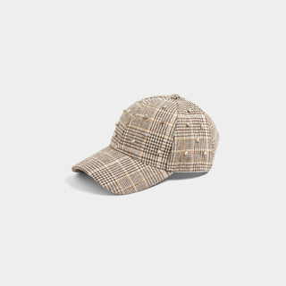 Glitzy Plaid Baseball Hat - Brown