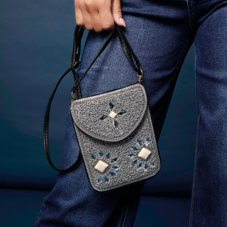 Artisan Beaded Holiday Crossbody - Silver
