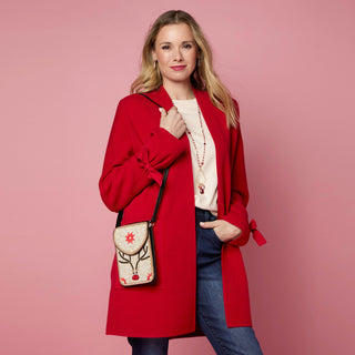 Aristan Beaded Holiday Crossbody - Tan/Red