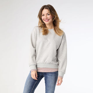 Astoria Sparkle Sweatshirt with Stripe Trim - Heather Grey