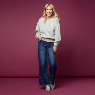 Astoria Sparkle Sweatshirt with Stripe Trim - Heather Grey