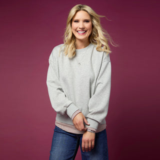 Astoria Sparkle Sweatshirt with Stripe Trim - Heather Grey