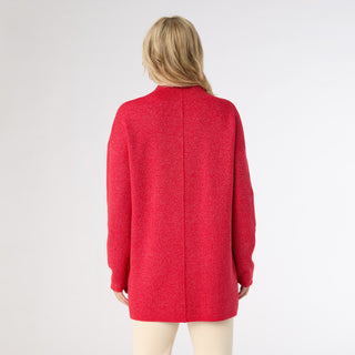 Heavenly Glitz Mock Neck Tunic Sweater with Pockets - Red/Silver