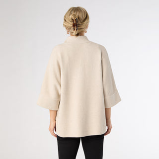 Heavenly-Luxe Rhinestone Zip Front Cardigan with Pockets - Oatmeal