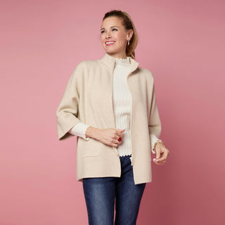 Heavenly-Luxe Rhinestone Zip Front Cardigan with Pockets - Black